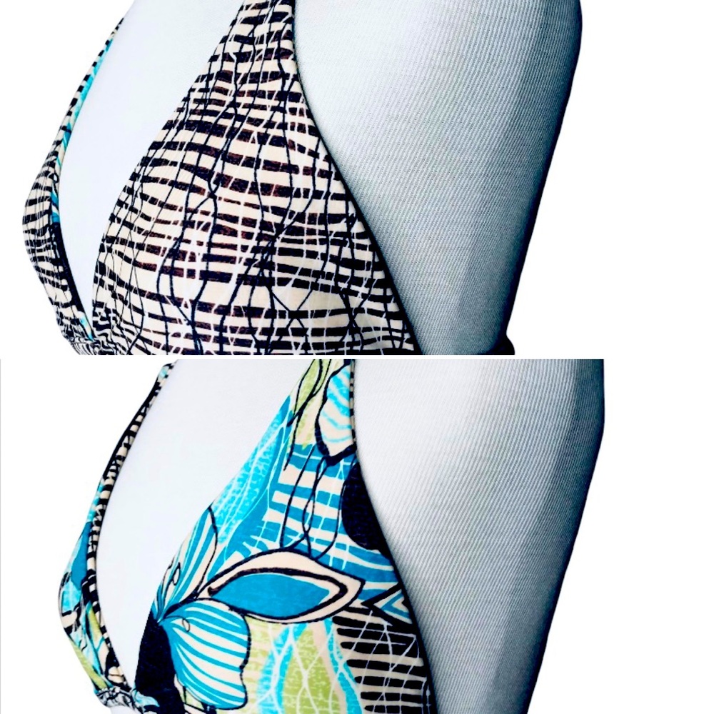 Reversible turquoise Art Deco padded bikini top L - Picture 2 of 13